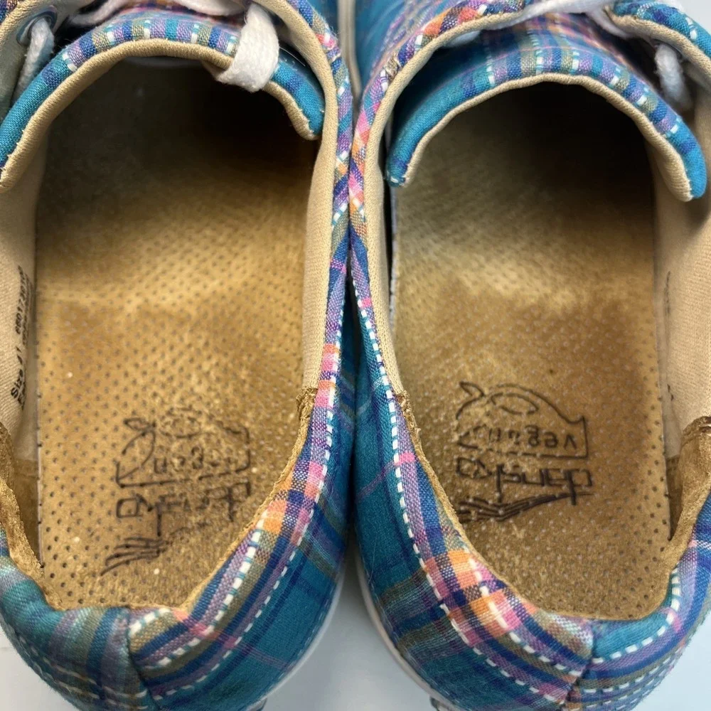 Dansko Women Veda Madras Blue/Pink Plaid Canvas‎ Platform Sneakers 41/10.5-11